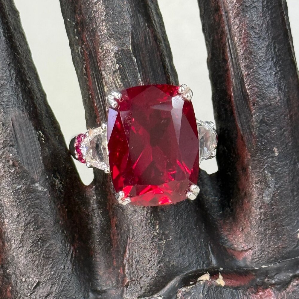 Signed BBJ 925 Sterling Silver Ruby & Topaz Ring Size 7